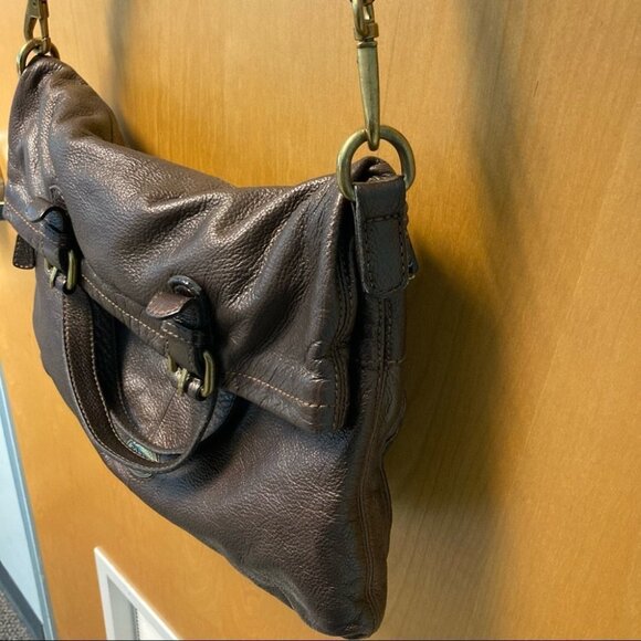 FOSSIL Large Tote Leather With Metallic Sheen Vintage Fabric  Strap Y2K - Picture 6 of 12